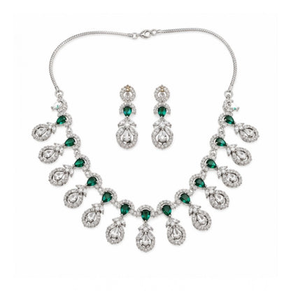 Premium Women's Brass Silver Plated Necklace set (Green)