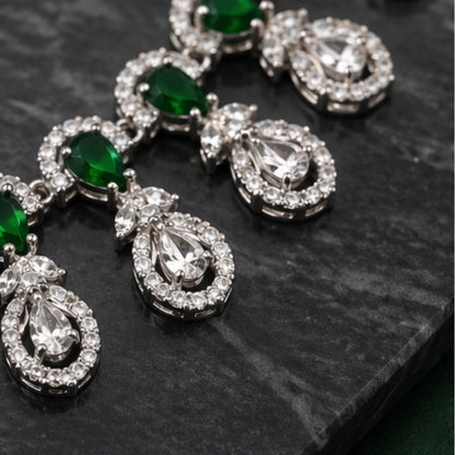 Premium Women's Brass Silver Plated Necklace set (Green)